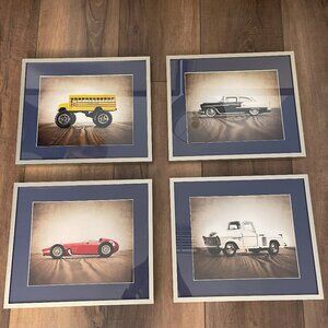 Set of 4 Professionally Framed Hot Wheels Pictures - Metal Frames w/Navy Matte